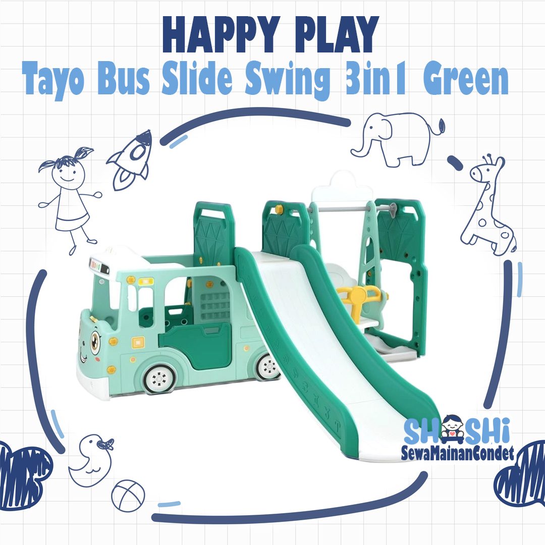 HAPPY PLAY TAYO BUS SLIDE SWING 3IN1 GREEN