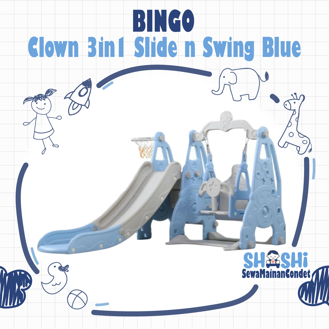 BINGO CLOWN 3IN1 SLIDE & SWING BLUE